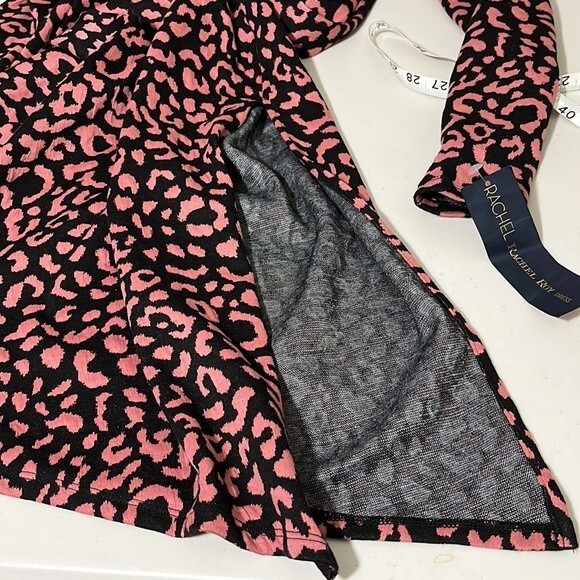 Rachel Roy Square-Neck Midi  Animal Print Dress Pink Black Size XSMALL NWT - Picture 10 of 12